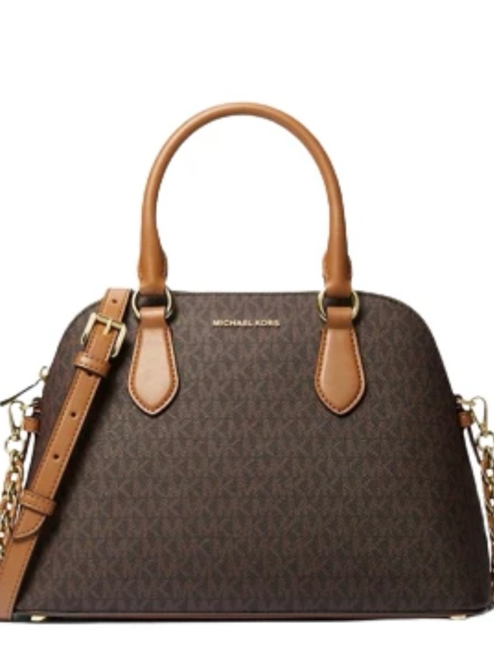 Michael Kors Brown and Tan Dome Satchel with Signature MK Print